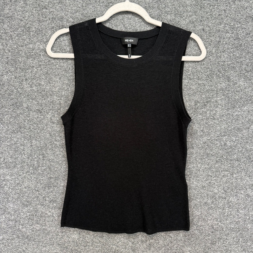 ME+EM Tank Top Women 6 Black Merino Wool Cashmere Ribbed Knit Luxury‎ Classic